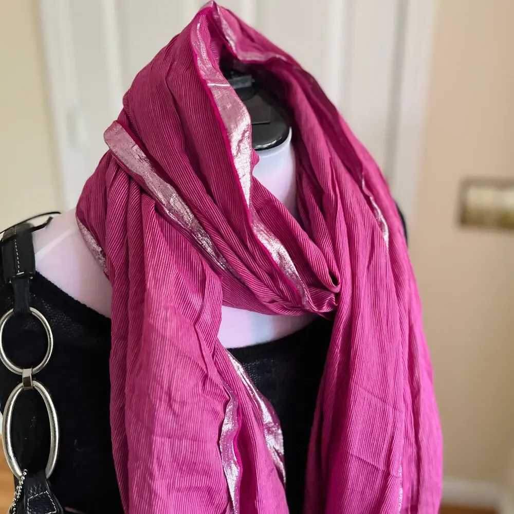 American Eagle Outfitters | Pink Pinstripe Scarf | 2010s | Metallic Ribbon Trim